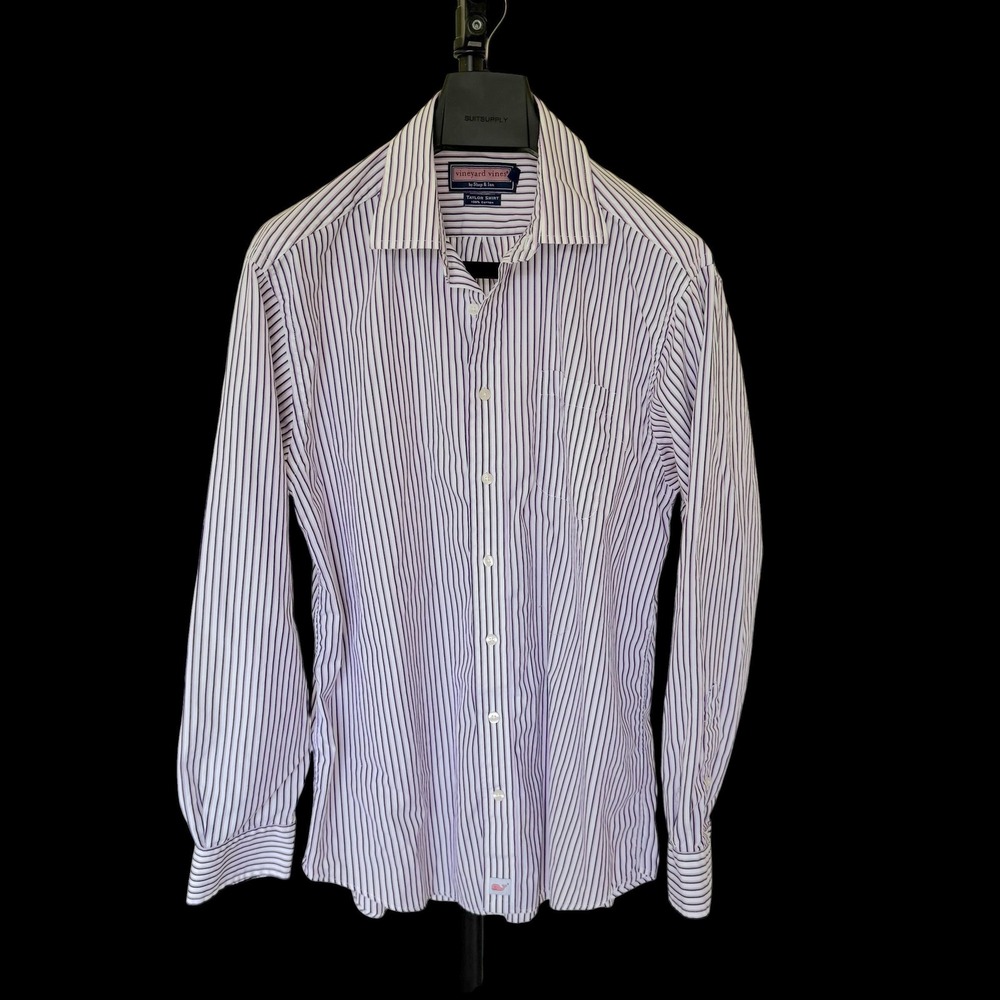 Vineyard Vines Taylor Shirt Large Purple Striped Button Down Cotton L LS